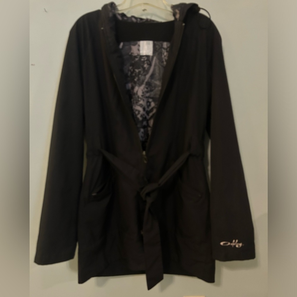 Oakley Women's Jacket Size Medium Black Waist Tie Full‎ Zip Hooded Coat